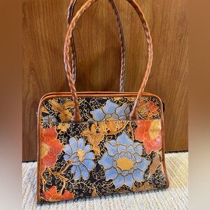 Rare Patricia Nash Italian Leather Batik Floral Bag/Purse